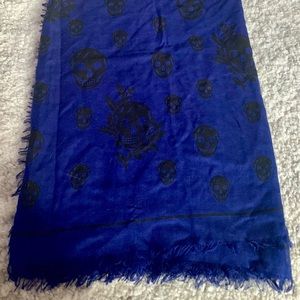 Alexander McQueen Blue Fringe Skull Scarf